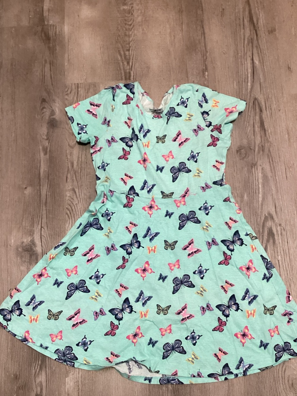 Girls' Mint Butterfly Summer Dress - Short Sleeve Twirl Skirt